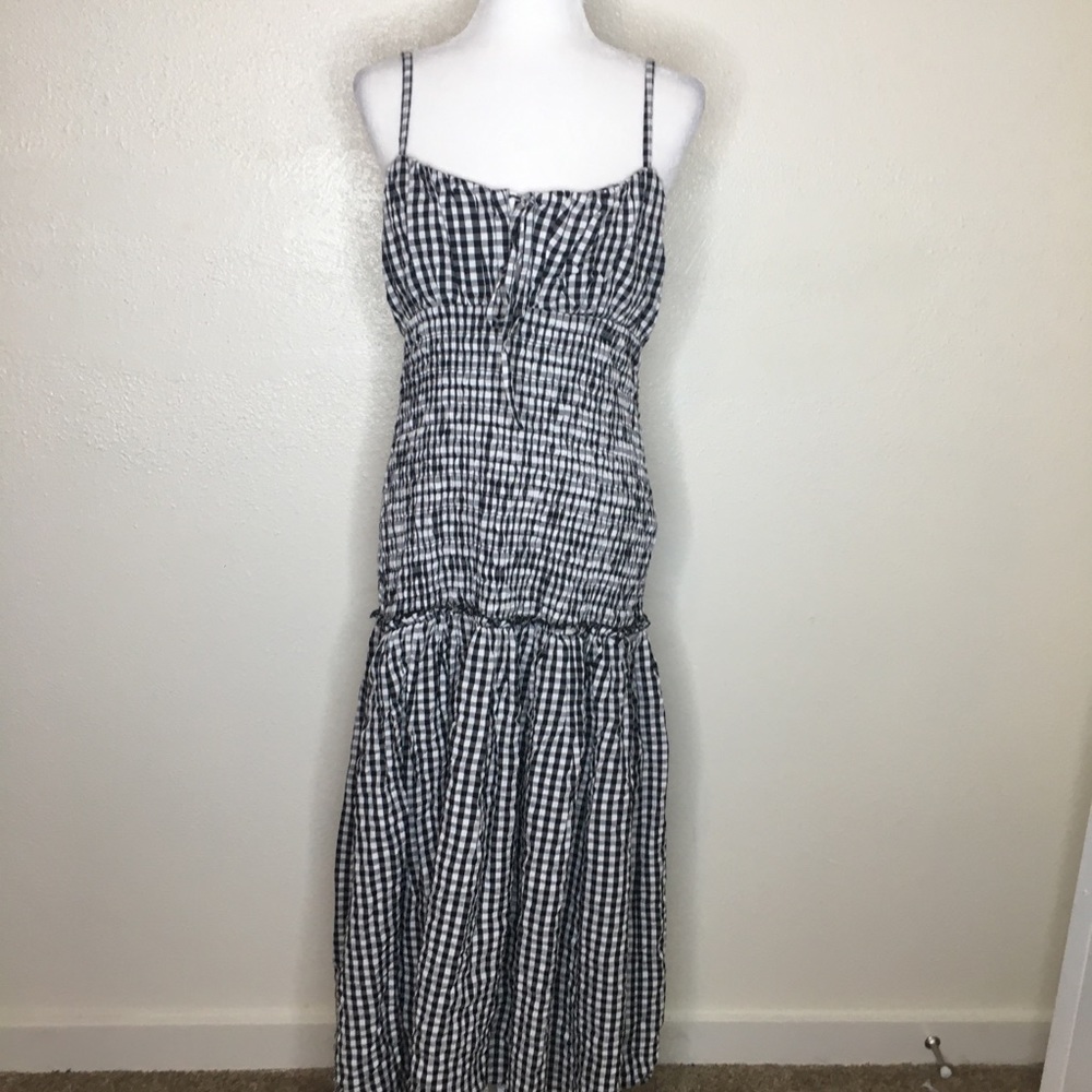 Asos Black and White Gingham Smocked Spaghetti Strap Midi Dress 8